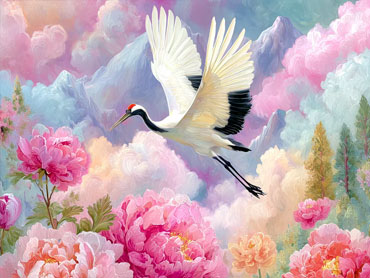 Flowers bloom beautifully, auspicious clouds are the way